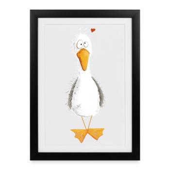 Vacances Mouette mer avec cœur - Affiche encadrée (27 × 37 cm) - noir - Devant