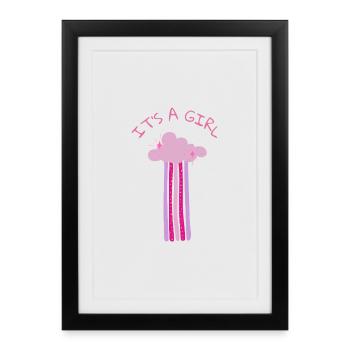It's a Girl - Pink Cloud with Glitter for Party - Framed poster (27 × 37 cm) - black - Front