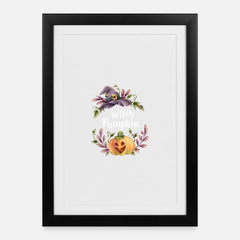 Citrouille Sorcière Florale - Affiche encadrée (27 × 37 cm) - noir