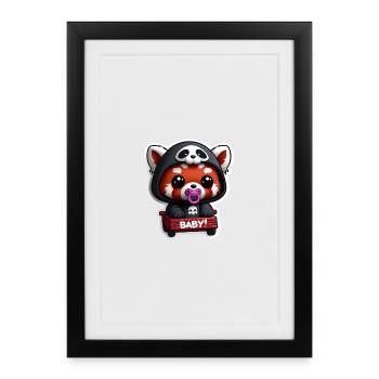 Panda bébé en capuche noir - Affiche encadrée (27 × 37 cm) - noir - Devant