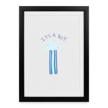 C’est un garçon - Arc-en-ciel bleu avec nuage - Affiche encadrée (27 × 37 cm) - noir - Devant