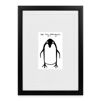 Be My Penguin Penguin Drawing - Framed poster (27 × 37 cm) - black - Front