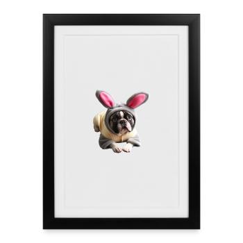 Bouledogue français déguisé en lapin de Pâques - Affiche encadrée (27 × 37 cm) - noir - Devant