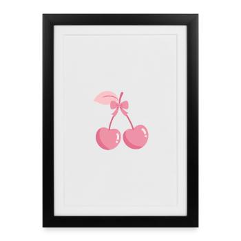 Pink cherries with bow - Framed poster (27 × 37 cm) - black - Front