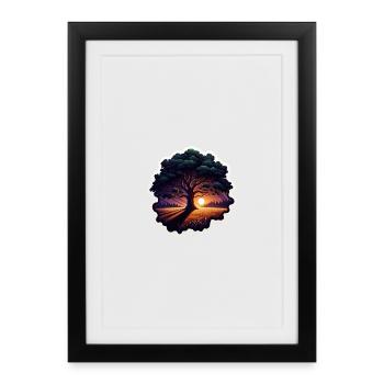 Sonnenuntergangsbaum Sticker - Gerahmtes Poster (27 × 37 cm) - Schwarz - Vorne