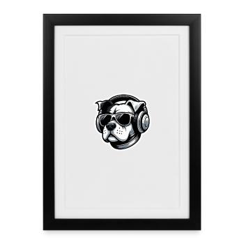 Chien Bulldog Casque Lunettes - Affiche encadrée (27 × 37 cm) - noir - Devant