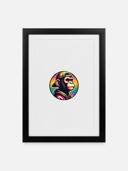 Affe Hoodie Cap Regenbogen - Gerahmtes Poster (27 × 37 cm) - Schwarz