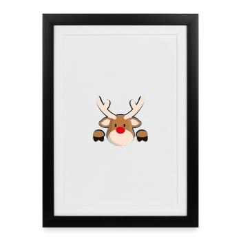 La Tête de renne amicale de Rudolph - Affiche encadrée (27 × 37 cm) - noir - Devant