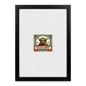 Highland Cow Scotland Vintage Stamp - Framed poster (27 × 37 cm) - black - Front