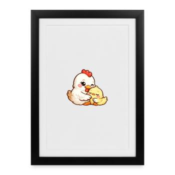 Maman poule câline son petit poussin - Affiche encadrée (27 × 37 cm) - noir - Devant