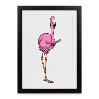 Flamingo Coiffeur Pince à cheveux - Affiche encadrée (27 × 37 cm) - noir - Devant