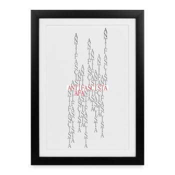 Antifascista Typo Collage rot/grau/weiß - Gerahmtes Poster (27 × 37 cm) - Schwarz - Vorne