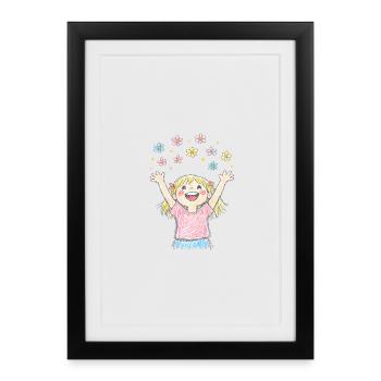 La fille joyeuse disperse des fleurs - Affiche encadrée (27 × 37 cm) - noir - Devant