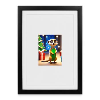 Dessin animé Noël voeux suricate cadeau - Affiche encadrée (27 × 37 cm) - noir - Devant