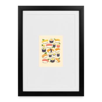 Vibrant Sushi Assortment Illustration - Framed poster (27 × 37 cm) - black - Front