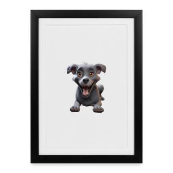 Grinning Grey Pup Adventure - Framed poster (27 × 37 cm) - black - Front
