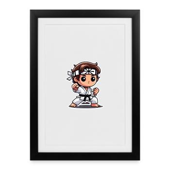 Enfant guerrier en position de combat traditionnelle - Affiche encadrée (27 × 37 cm) - noir - Devant