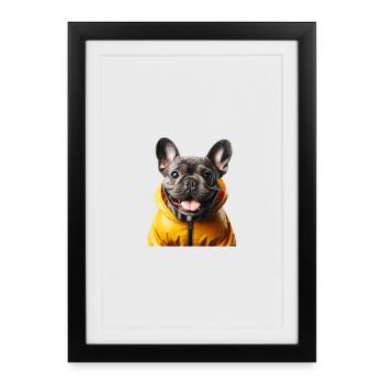 Cheerful french bulldog in raincoat - Framed poster (27 × 37 cm) - black - Front