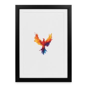 Fiery_Watercolor_Phoenix_Rebirth_Strength - Affiche encadrée (27 × 37 cm) - noir - Devant