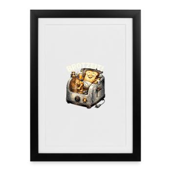 Brotzeit! Lustiges Toast Humor Shirt - Gerahmtes Poster (27 × 37 cm) - Schwarz - Vorne