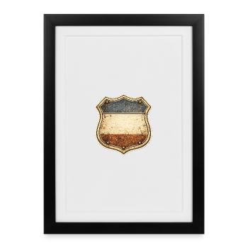 Enseigne vintage avec des rayures bleu-blanc-rouge - Affiche encadrée (27 × 37 cm) - noir - Devant