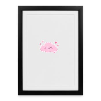 Pink Cloud Hearts Kawaii - Framed poster (27 × 37 cm) - black - Front