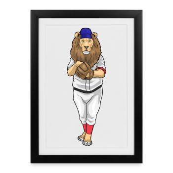 Lion Baseball Gant de baseball Sports - Affiche encadrée (27 × 37 cm) - noir - Devant