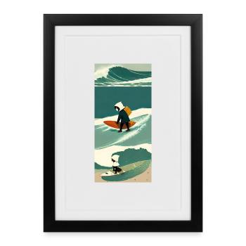 Surfeur Solitaire en Tempête - Affiche encadrée (27 × 37 cm) - noir - Devant
