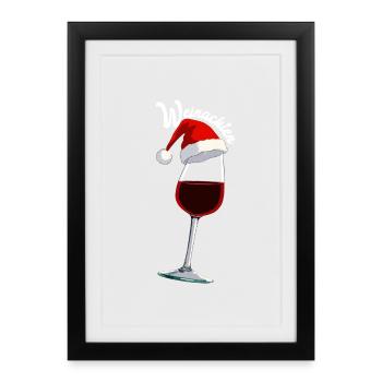 Vin de Noël Verre à vin Père Noël Pun Noël - Affiche encadrée (27 × 37 cm) - noir - Devant
