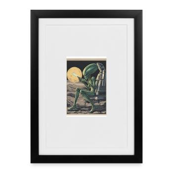 Mondlandschaft Alien am Rauchen - Gerahmtes Poster (27 × 37 cm) - Schwarz - Vorne