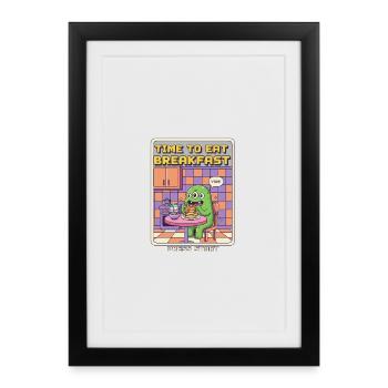 Time To Eat Breakfast Monster Retro Pixel Gaming - Framed poster (27 × 37 cm) - black - Front