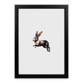 Hase im Sprung Druck - Gerahmtes Poster (27 × 37 cm) - Schwarz - Vorne