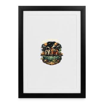 Funny Astronaut Fishing Shirt - Gerahmtes Poster (27 × 37 cm) - Schwarz - Vorne