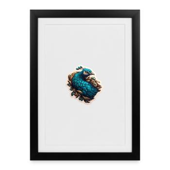 Blauer Pfau Federpracht - Gerahmtes Poster (27 × 37 cm) - Schwarz - Vorne
