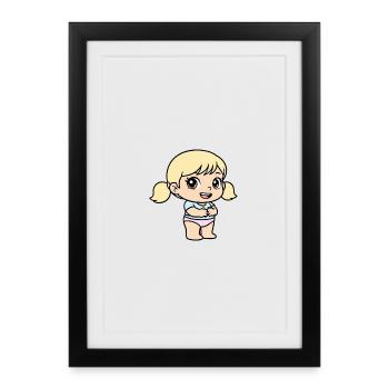 Petite fille cartoon blonde pastel - Affiche encadrée (27 × 37 cm) - noir - Devant