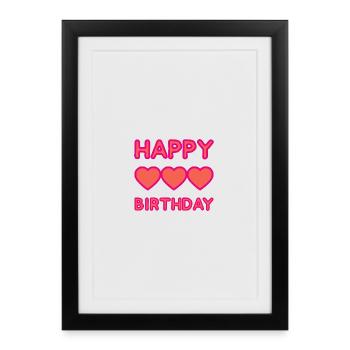 HAPPY BIRTHDAY. ANNIVERSAIRE. - Affiche encadrée (27 × 37 cm) - noir - Devant