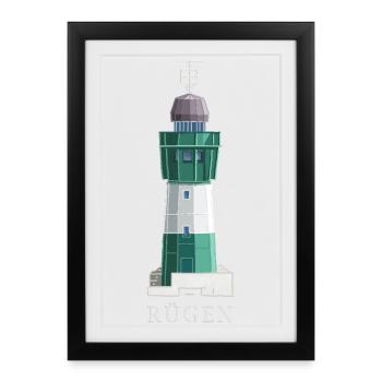 Rügen, phare de Sassnitz-Mukran, mer Baltique allemande - Affiche encadrée (27 × 37 cm) - noir - Devant