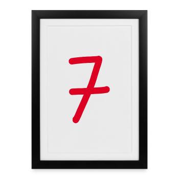 7 Numéro sept numéro rouge Anniversaire - Affiche encadrée (27 × 37 cm) - noir - Devant