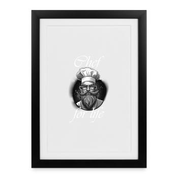 Chef pour la vie blanc - Affiche encadrée (27 × 37 cm) - noir - Devant