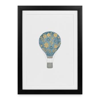 Fleur romantique Montgolfière Look🎈 Vintage - Affiche encadrée (27 × 37 cm) - noir - Devant