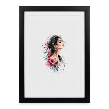 Woman's profile with flower earring - Framed poster (27 × 37 cm) - black - Front