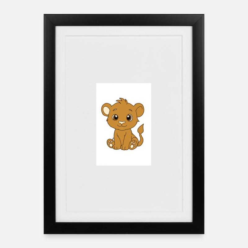 Kawaii lion cub - Framed poster (27 × 37 cm) - black