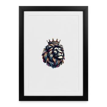 Ein bunter Löwe mit einer Krone - Gerahmtes Poster (27 × 37 cm) - Schwarz - Vorne