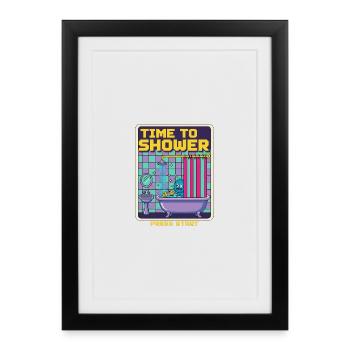 Time To Shower Monster Retro Pixel Bath Game Funny - Framed poster (27 × 37 cm) - black - Front