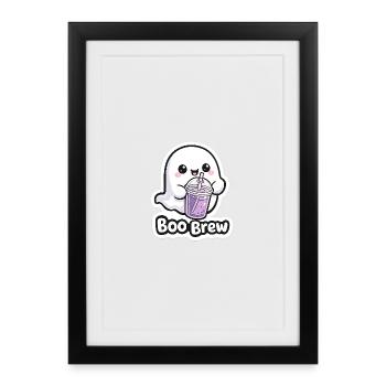 Kawaii Boo Brew Geist - Gerahmtes Poster (27 × 37 cm) - Schwarz - Vorne