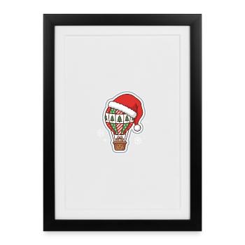 Montgolfière avec design de chapeau de Noël - Affiche encadrée (27 × 37 cm) - noir - Devant