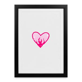 Cœur de Flamme Rose Lumière - Affiche encadrée (27 × 37 cm) - noir - Devant