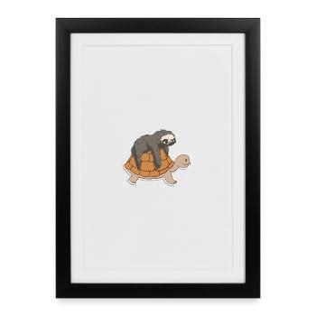 Tortue et Paresseux Adorables - Affiche encadrée (27 × 37 cm) - noir - Devant