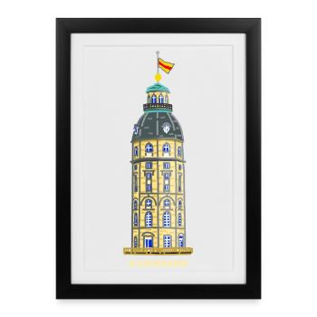 Karlsruhe, tour historique du château - Affiche encadrée (27 × 37 cm) - noir - Devant
