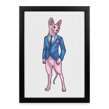 Sphynx Katze Bräutigam Sakko Hochzeit - Gerahmtes Poster (27 × 37 cm) - Schwarz - Vorne